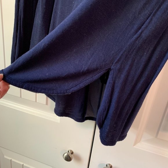 Lauren Conrad Long Sleeve Mesh Knit Navy Blouse - Picture 4 of 8